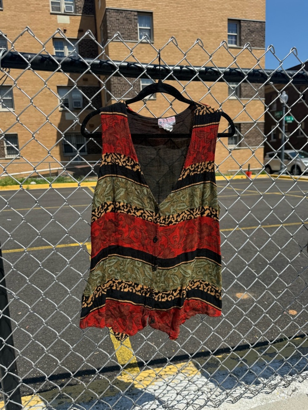 Vintage Red, Olive & Black Patterned Sleeveless Camisole
